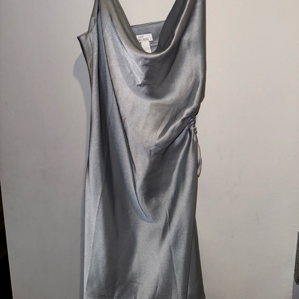 West of Melrose Grey Satin Side Cut Mini Dress